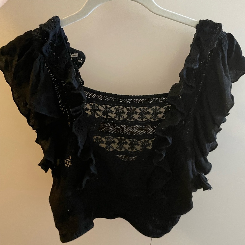 Free People black ruffle crop top